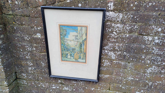 Large Middle East Street Scene El Mouski Rhys Jenkins Print of a Watercolour Signed Marketplace in the Africa Egypt