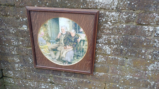 Large Stunning Circular Wood Mount Oak Picture Frame Gilt Edge Square Old Couple Vintage Colour Print British Artwork