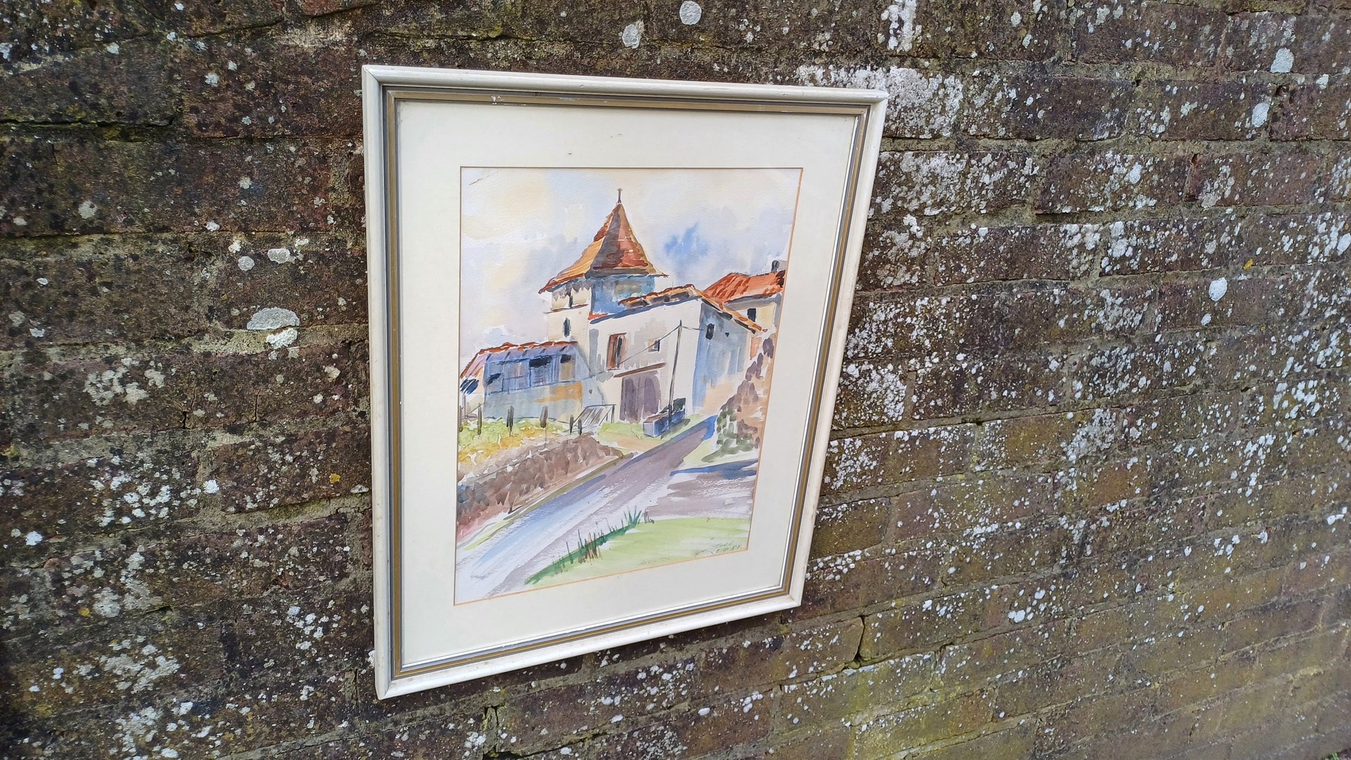 Superb Large Vintage Original Watercolour Church Landscape France