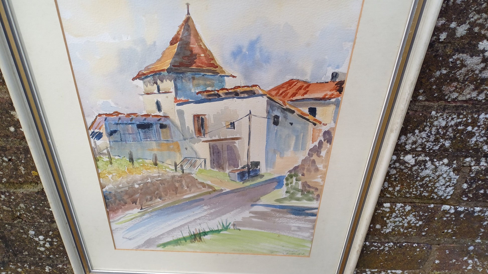 Superb Large Vintage Original Watercolour Church Landscape France