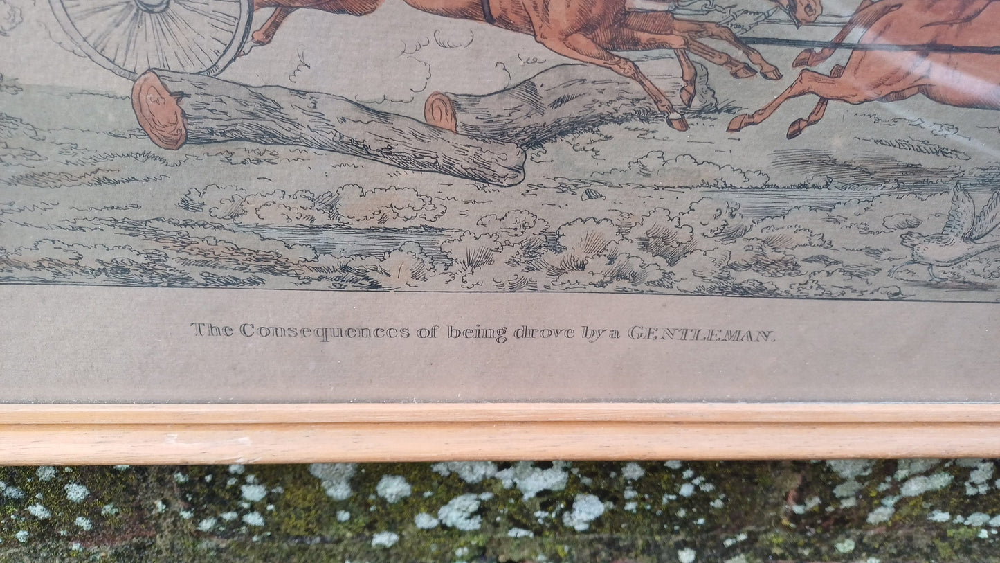 The Comforts & Consequences of being drove like a Gentleman drawn by Henry Alken early 1800s, published by Fuller, hand painted, Van Dorp Co