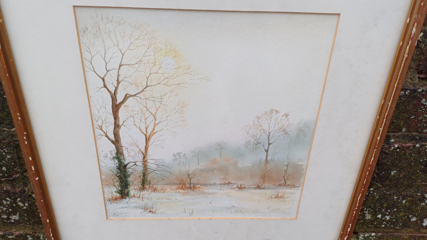 Beautifully Executed Original Watercolour of a Winter Snow Vista by Martin Vinson 1985