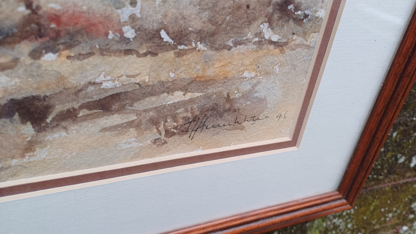 Authentic vintage watercolour by John Humphries, titled Late Autumn Landscape; original waer colour, vintage art framed watercolour