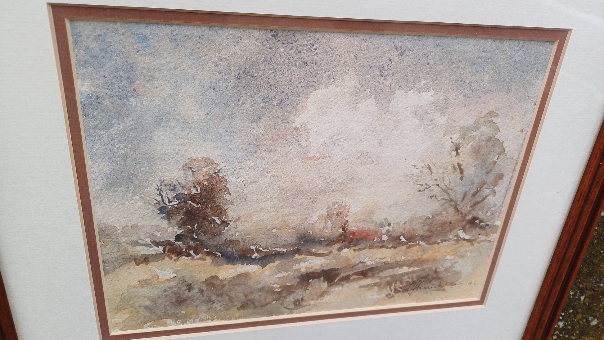 Authentic vintage watercolour by John Humphries, titled Late Autumn Landscape; original waer colour, vintage art framed watercolour