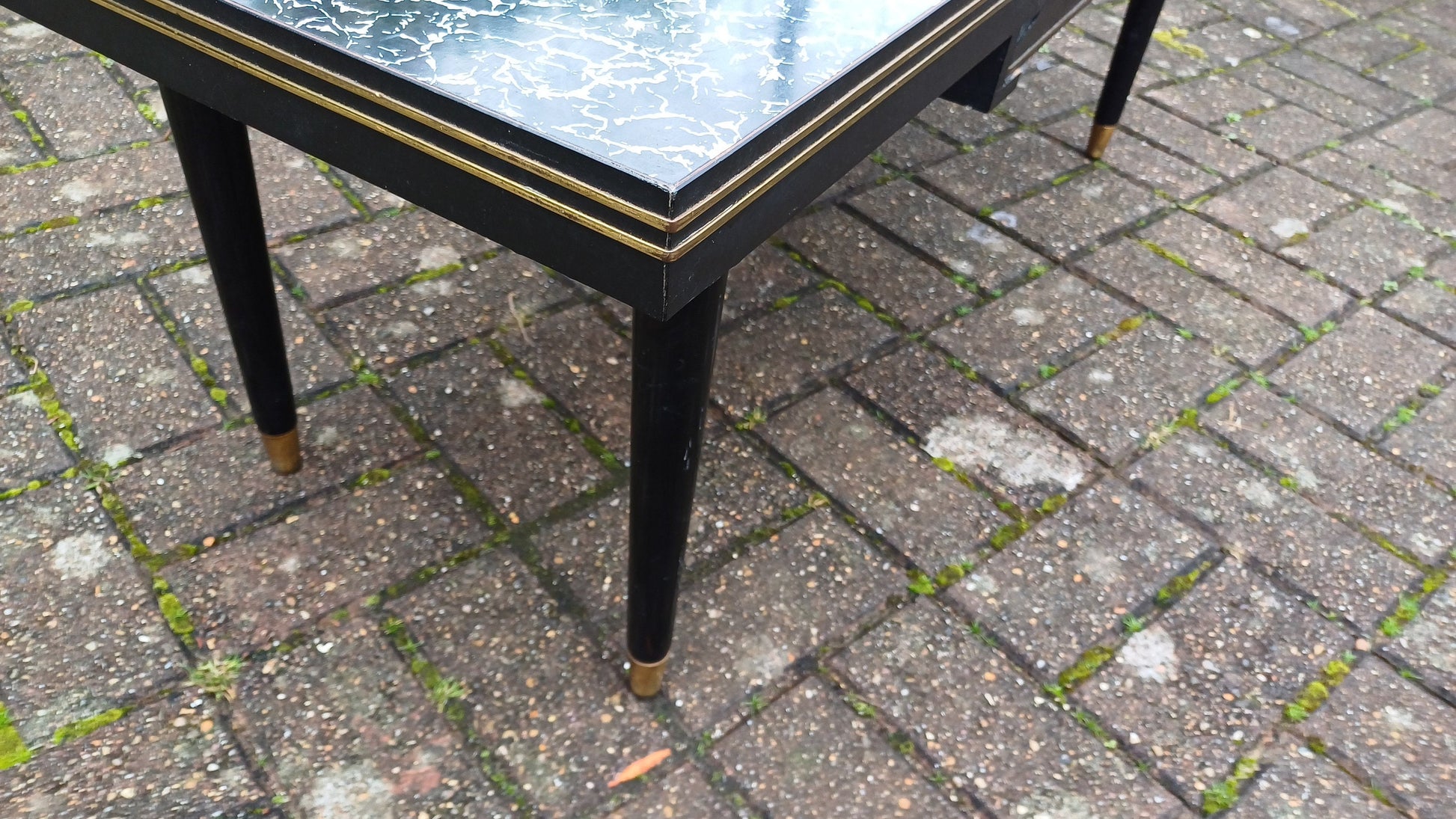 Superb Vintage Formica Coffee Table Formica Top Wooden Black and Brass Legs Unusual Built in Tray.