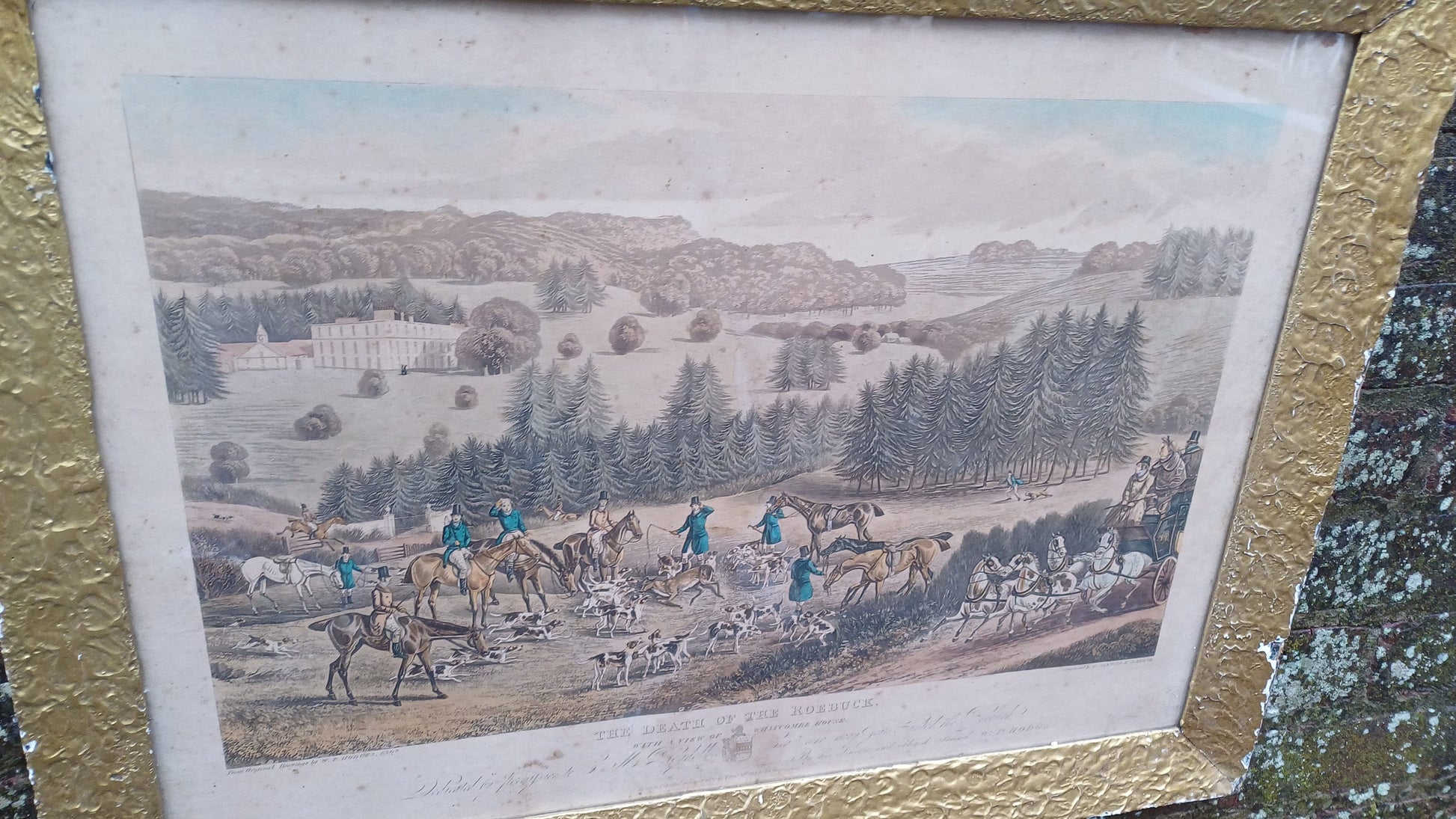 Antique aquatint "Death of the Roebuck" at Whatcombe House drawing by W.P. Hodges, engraving by M. Alken & R.C. Reeve pub McLean London 1834
