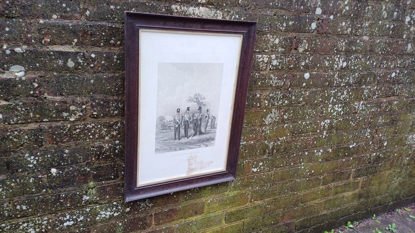 Vintage Military Print 50th (Queens Own) Regiment 1850. Glazed Oak Frame. E Walker Lithograph.