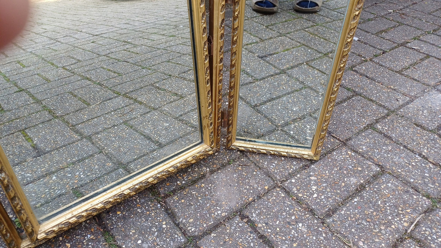 Vintage Gold Triple 60s Dressing Table Mirror Adjustable.