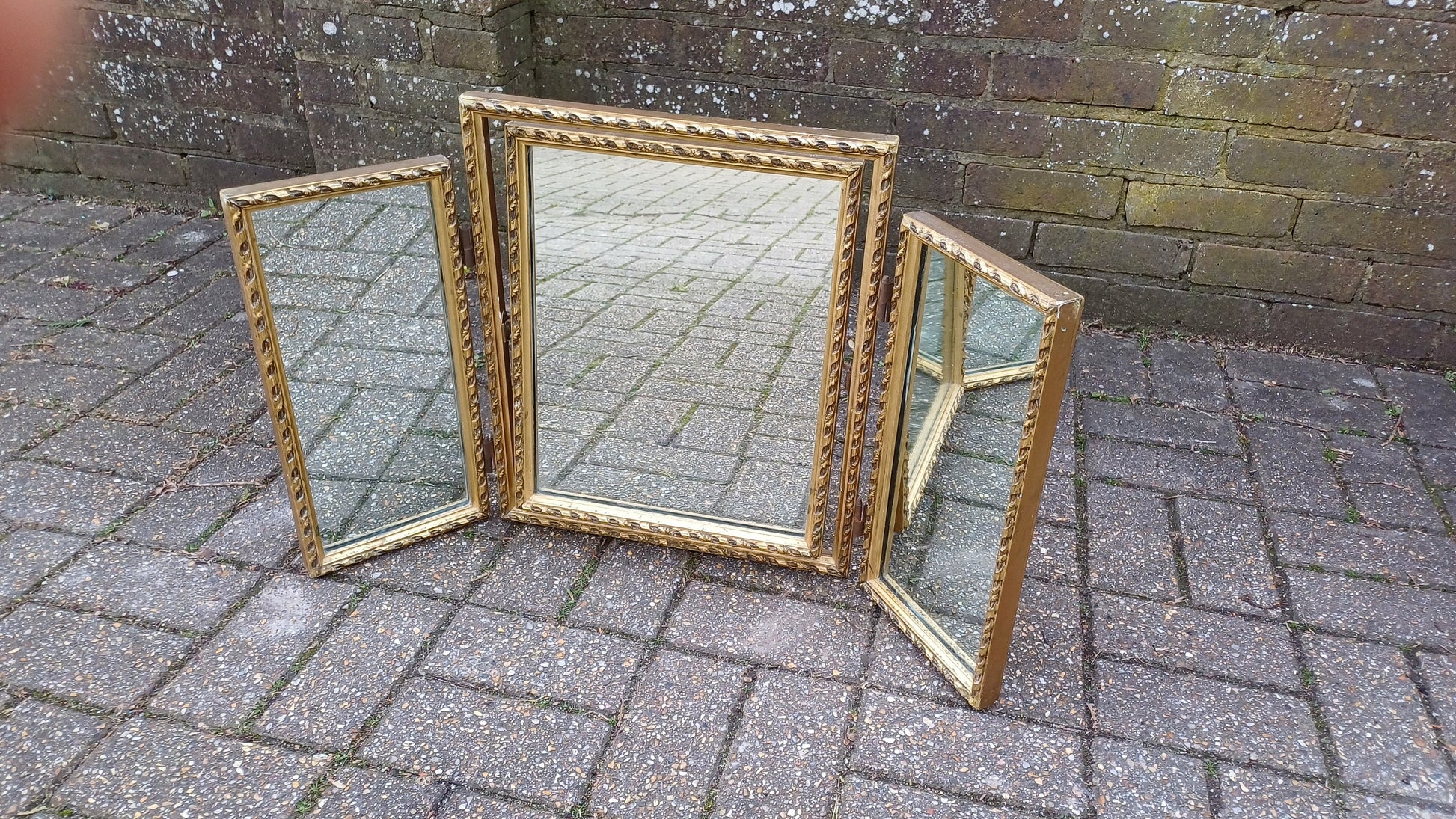 Vintage Gold Triple 60s Dressing Table Mirror Adjustable.
