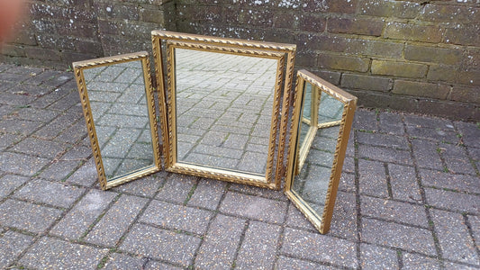 Vintage Gold Triple 60s Dressing Table Mirror Adjustable.