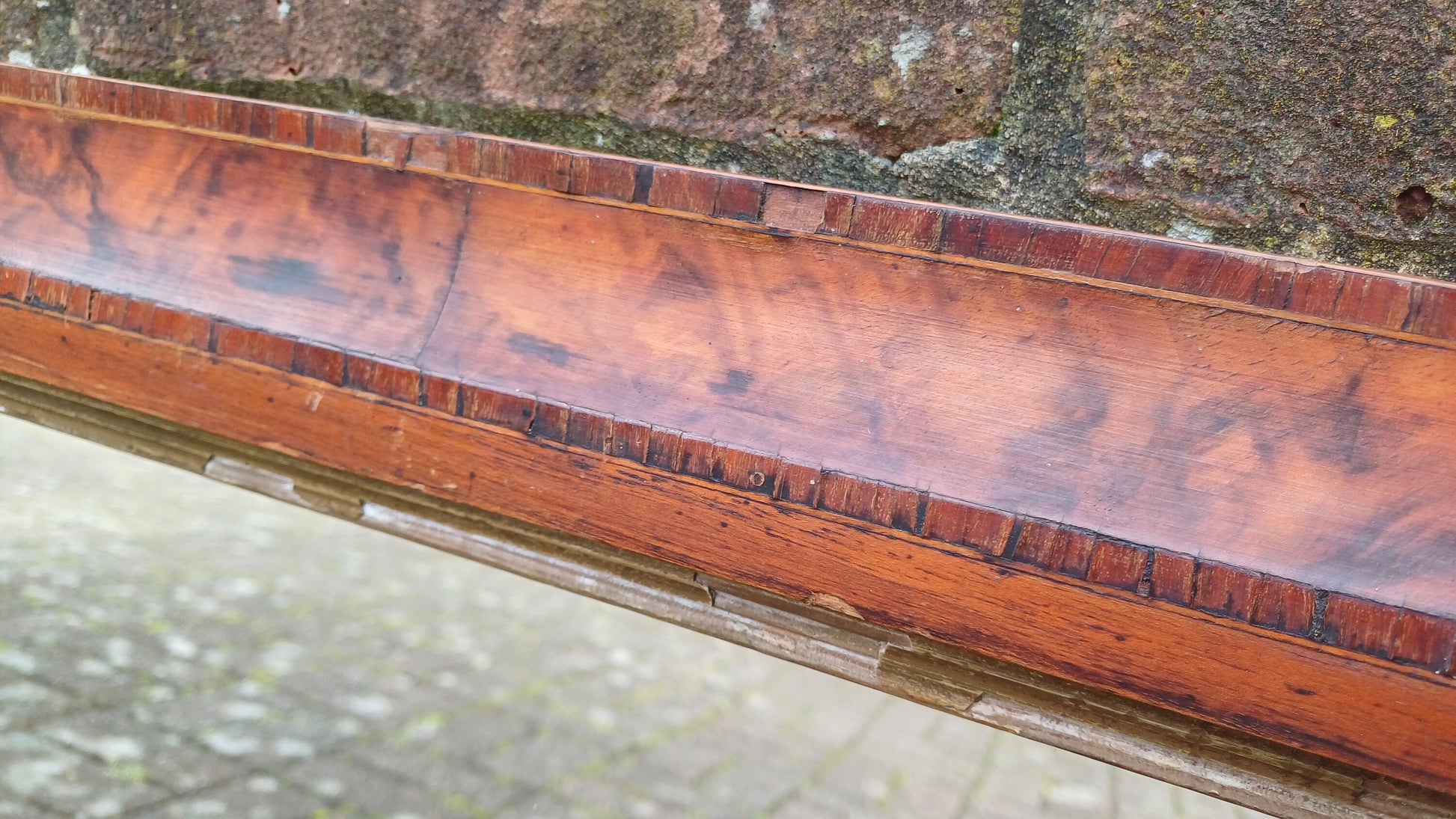 Vintage Age Worn Victorian Mahogany Inlaid Wall Mirror Over Mantel Mantle
