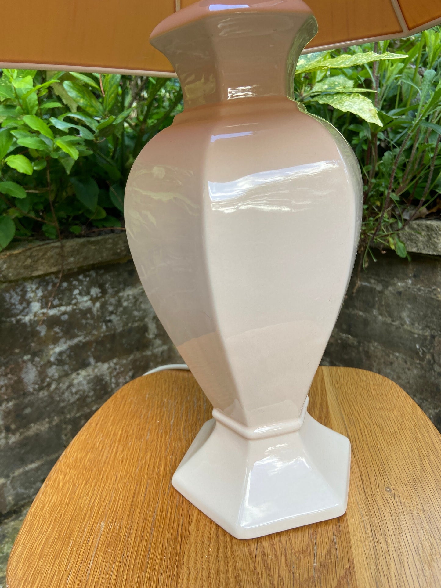 Vintage Baby Pink Pastel Pink St Michael’s ceramic glazed lamp base with vintage pink shade, table lamp, working vintage lamp, large