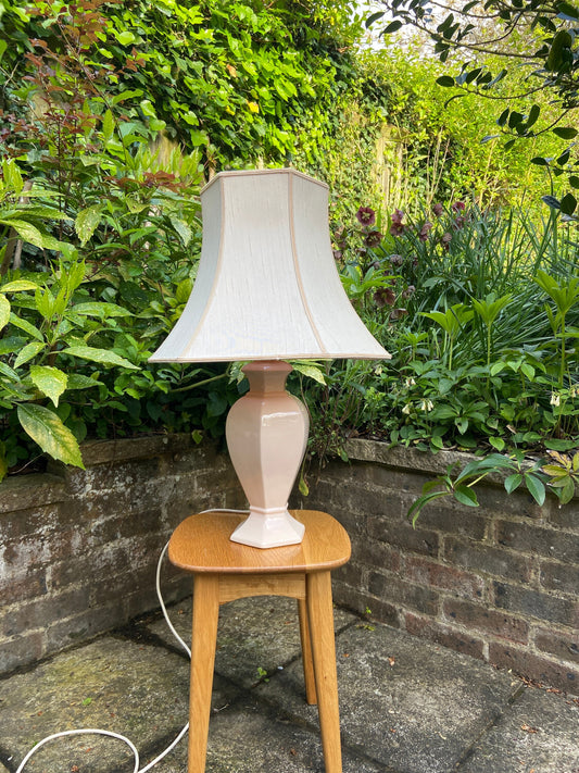 Vintage Baby Pink Pastel Pink St Michael’s ceramic glazed lamp base with vintage pink shade, table lamp, working vintage lamp, large