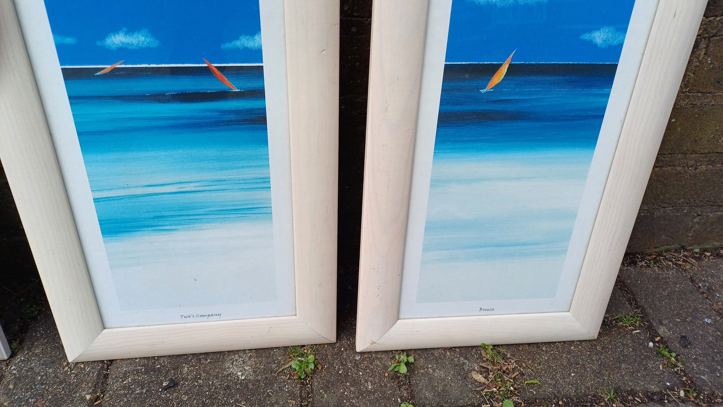 4 Sea Nautical Prints Sailing Seals 2 Pairs Wooden Frames. Paul Brent.