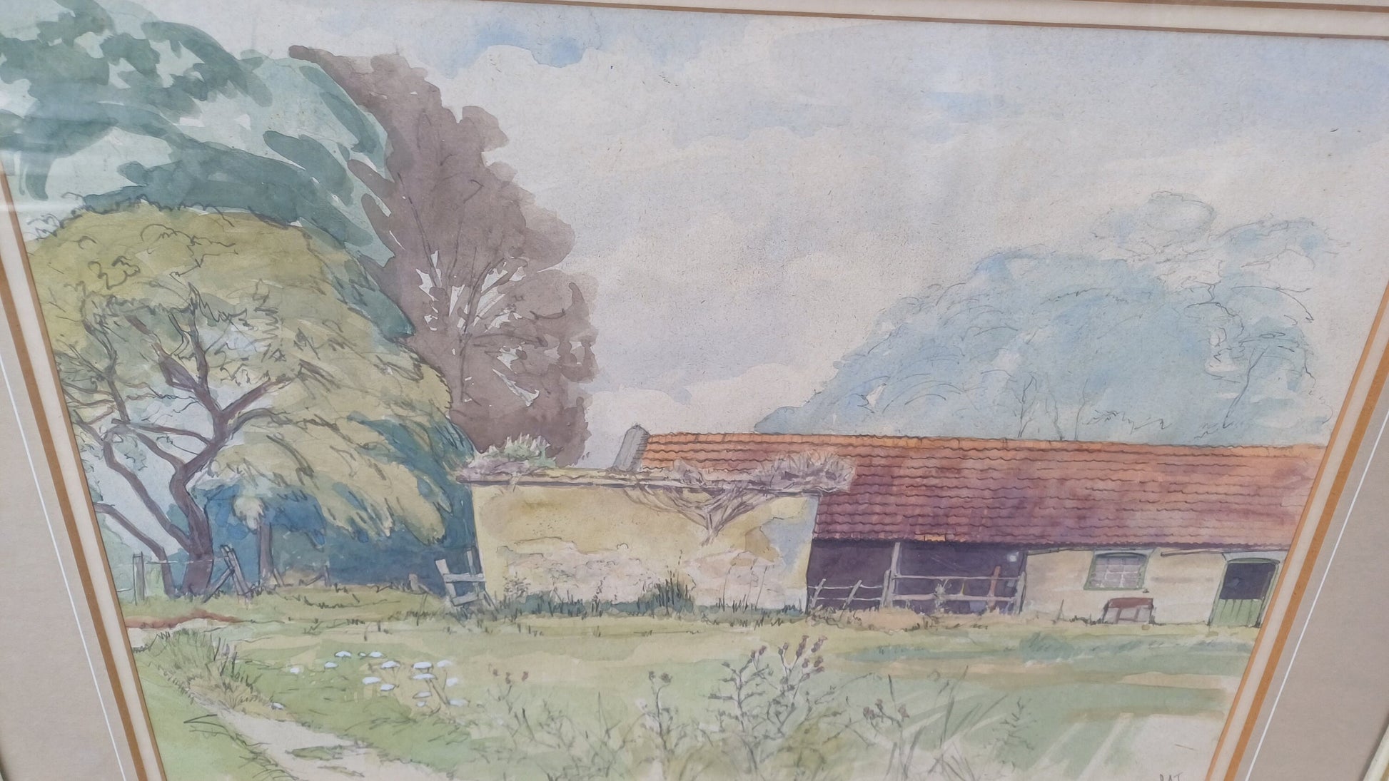 3 Large Vintage Superior Original Watercolours Landscape Countryside Agriculture Theme Picture Frames and Mounts. Salisbury and Sussex.
