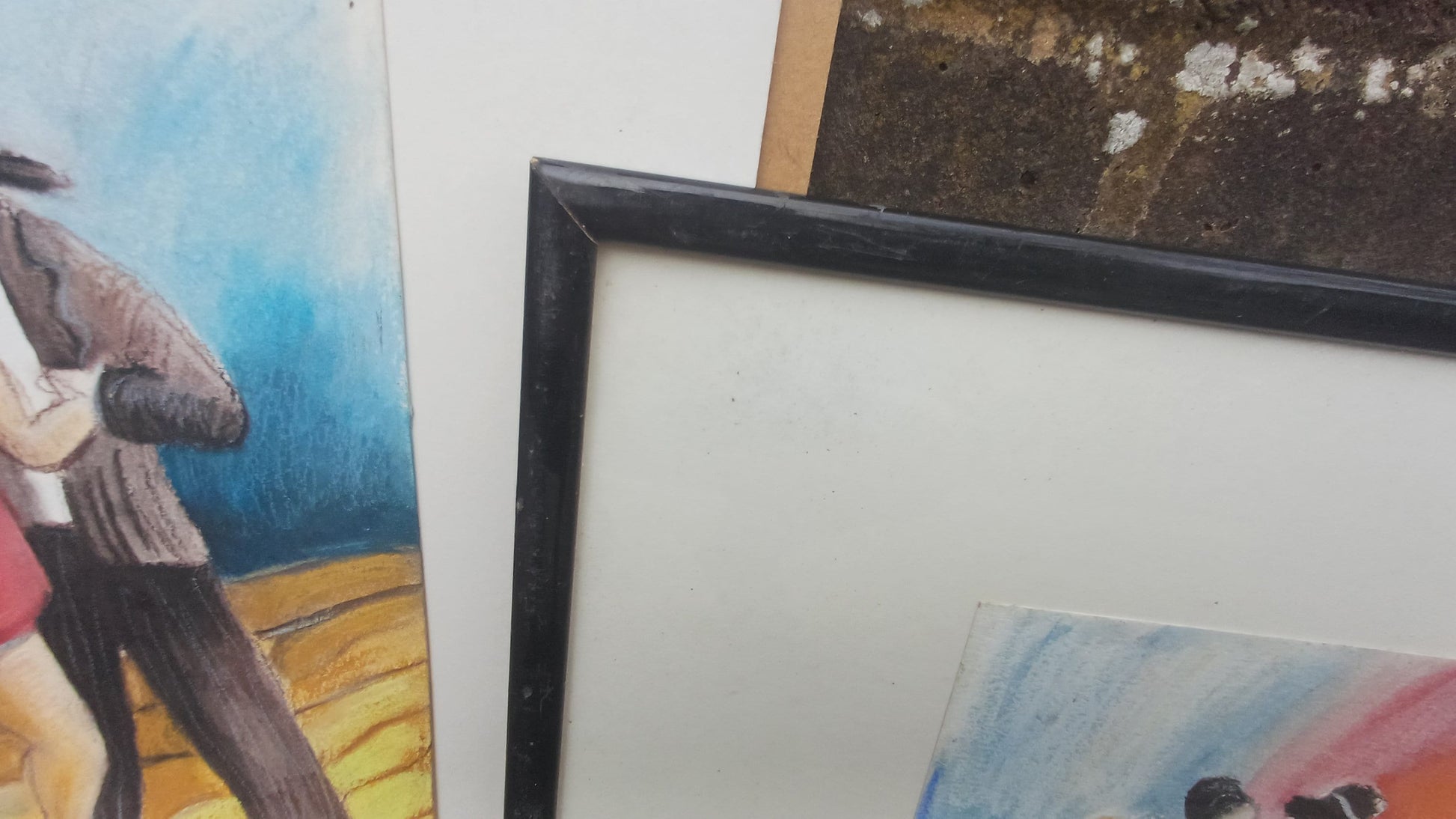 Quirky Spanish Dancers Set of Three Original Signed Pastel Paintings by Corinne Brenner.