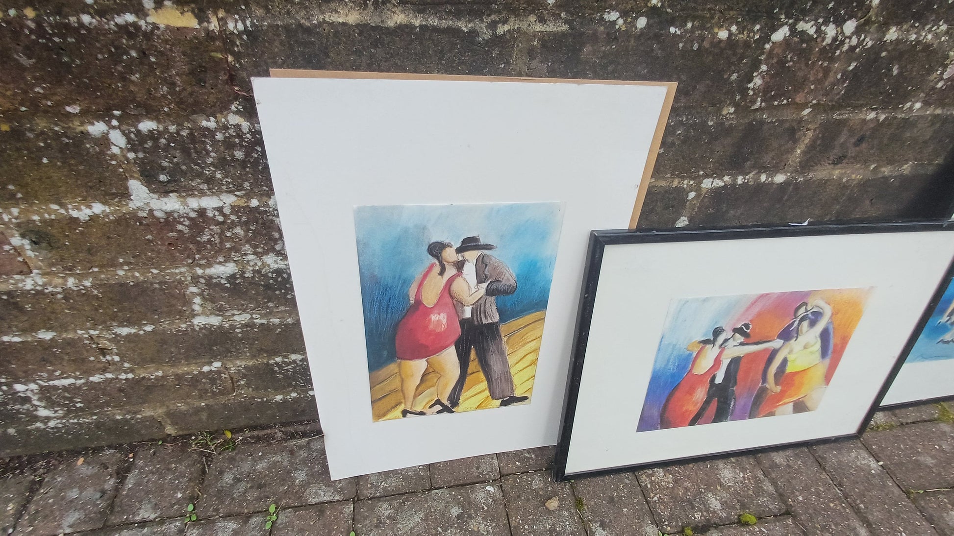 Quirky Spanish Dancers Set of Three Original Signed Pastel Paintings by Corinne Brenner.