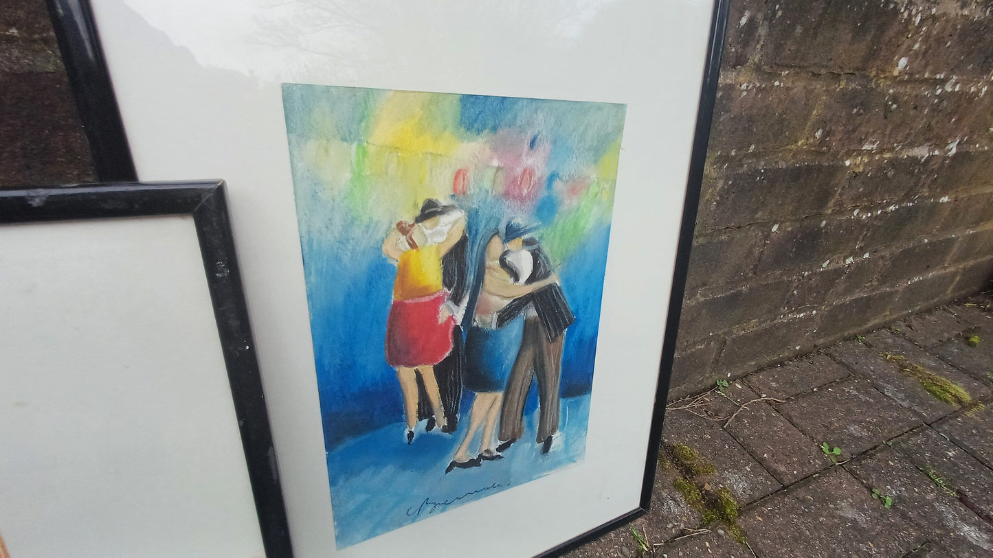 Quirky Spanish Dancers Set of Three Original Signed Pastel Paintings by Corinne Brenner.