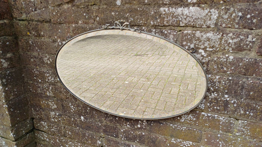 Superb Pretty Vintage Metal Brass Oval 1920s Wall Mirror Ribbon Decoration.