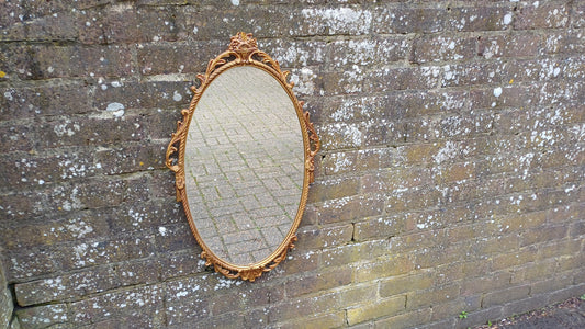 Vintage Gold Metal Mirror Arch Top with Decorative Motif Top