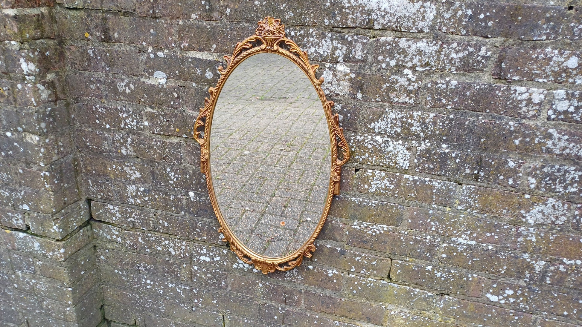 Vintage Gold Metal Mirror Arch Top with Decorative Motif Top