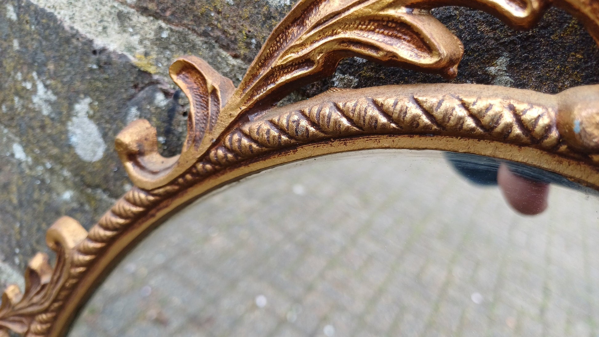 Vintage Gold Metal Mirror Arch Top with Decorative Motif Top