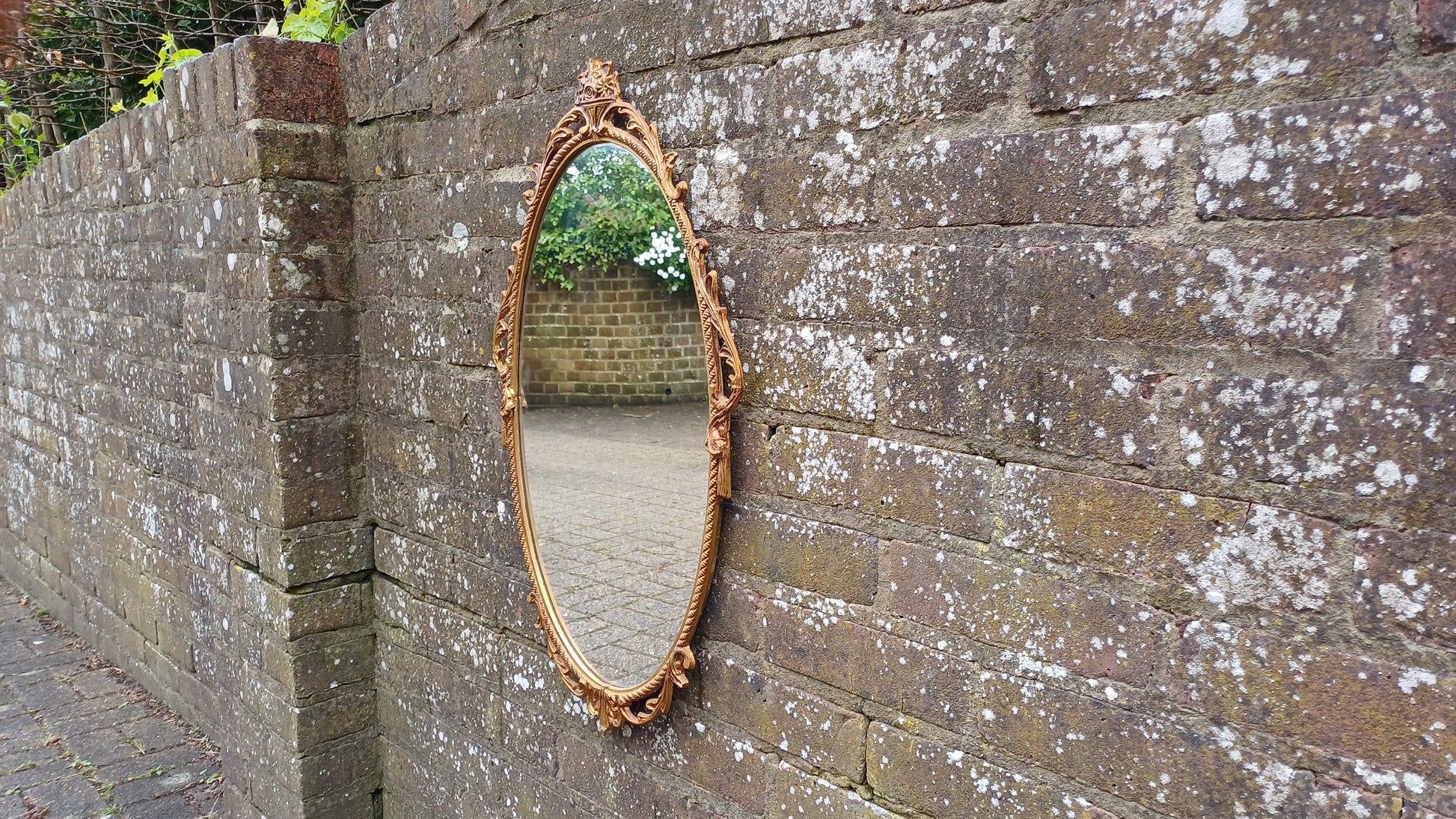 Vintage Gold Metal Mirror Arch Top with Decorative Motif Top