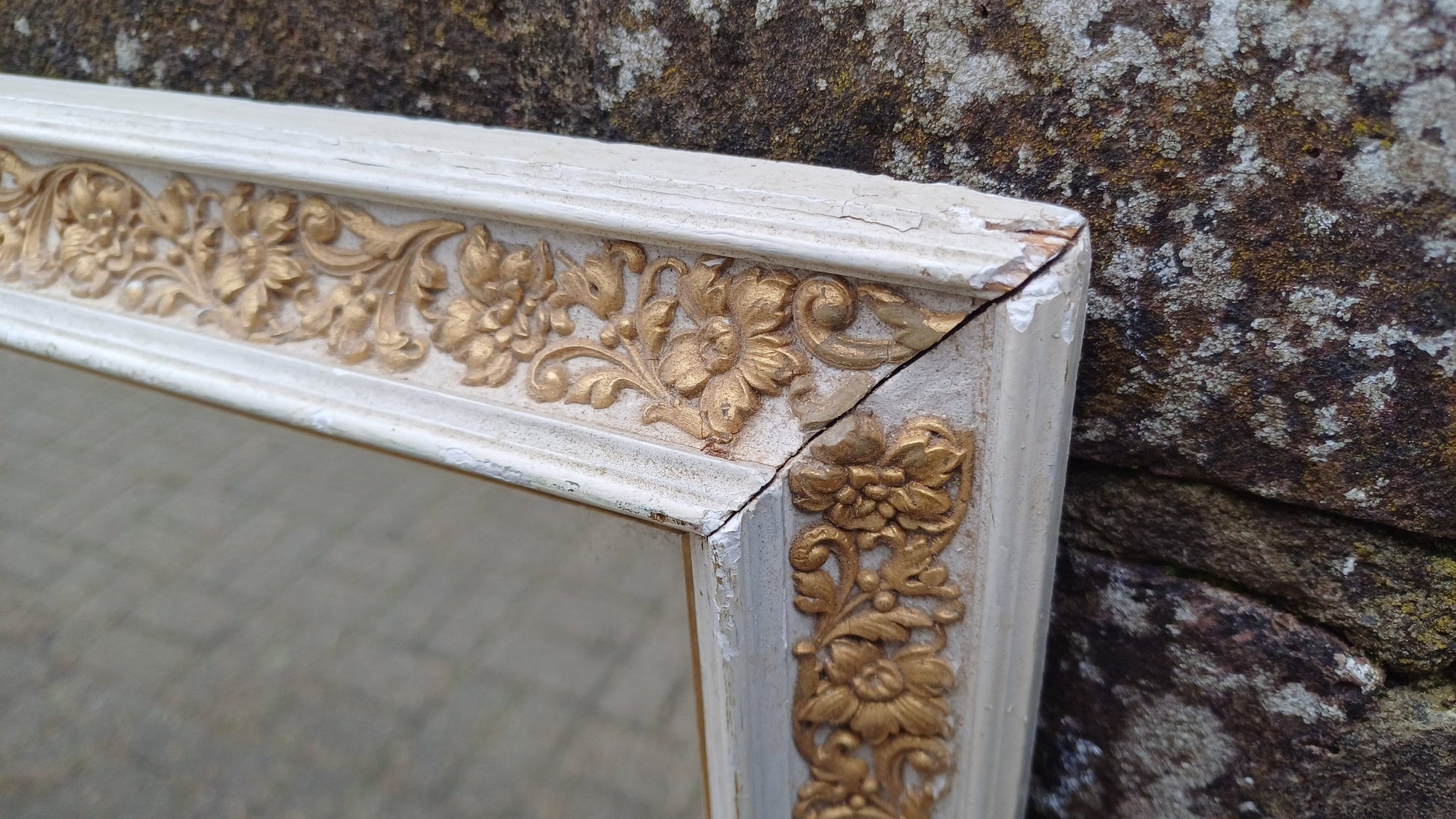 Vintage Painted Early 20th Century Wall Mirror with Gold Decoration.