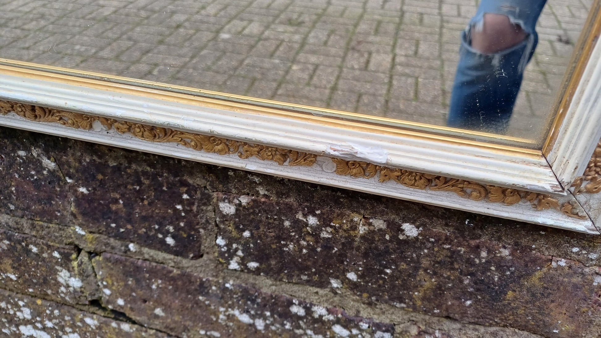 Vintage Painted Early 20th Century Wall Mirror with Gold Decoration.