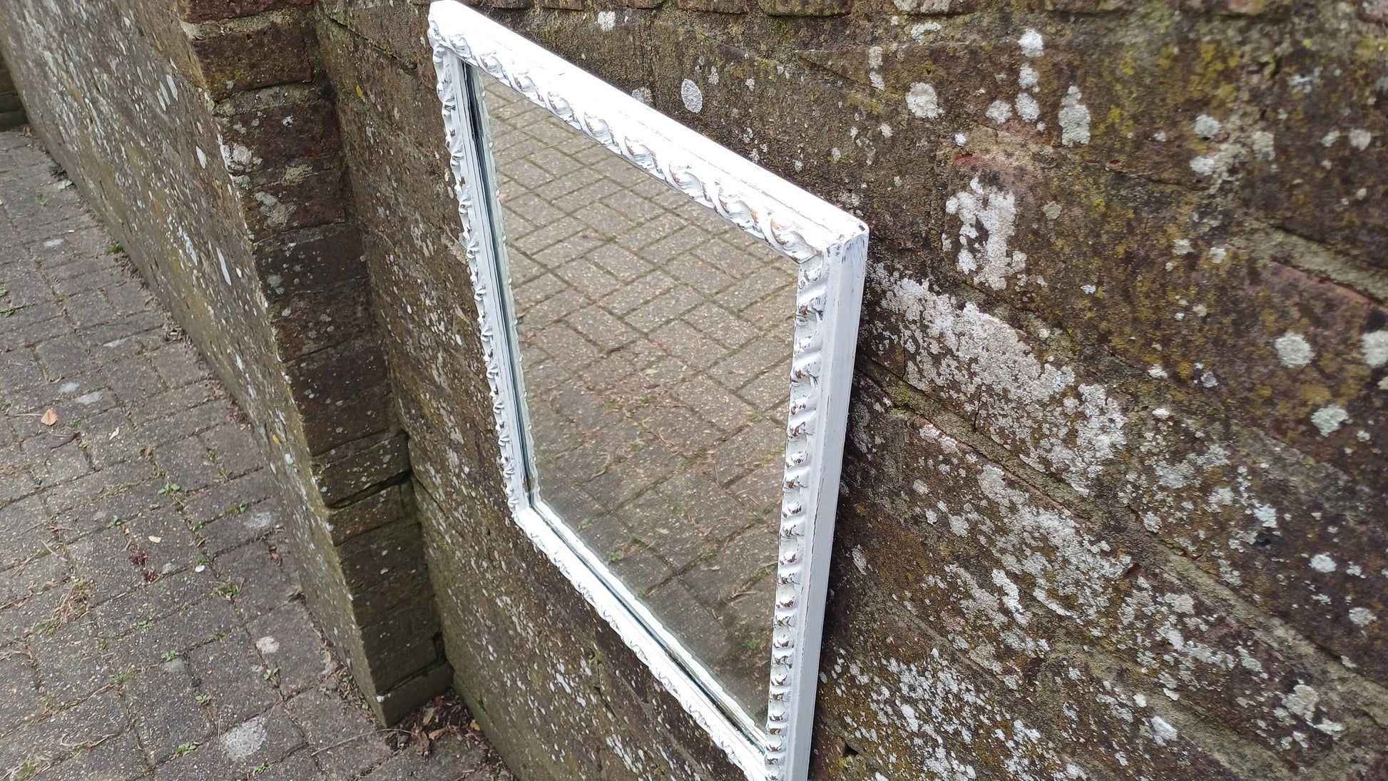 Vintage Painted Ornate 60s 70s Wall Mirror Farrow and Ball Gold Highlights