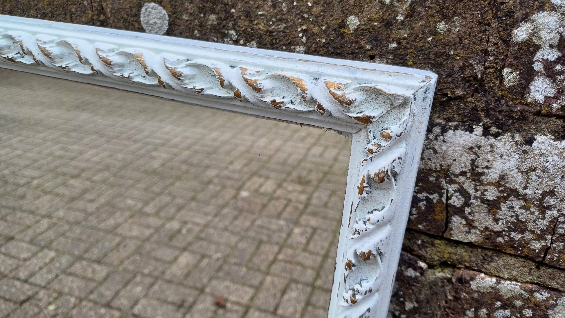Vintage Painted Ornate 60s 70s Wall Mirror Farrow and Ball Gold Highlights