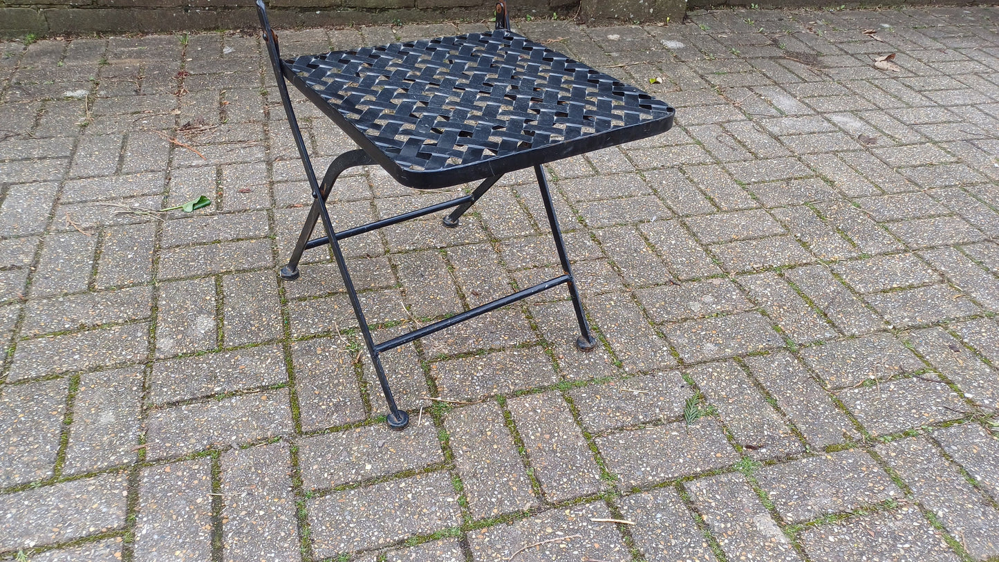 Vintage Folding Heavy Metal Folding Garden Chairs with Bespoke Mosaic Decoration and Lattice Seat.