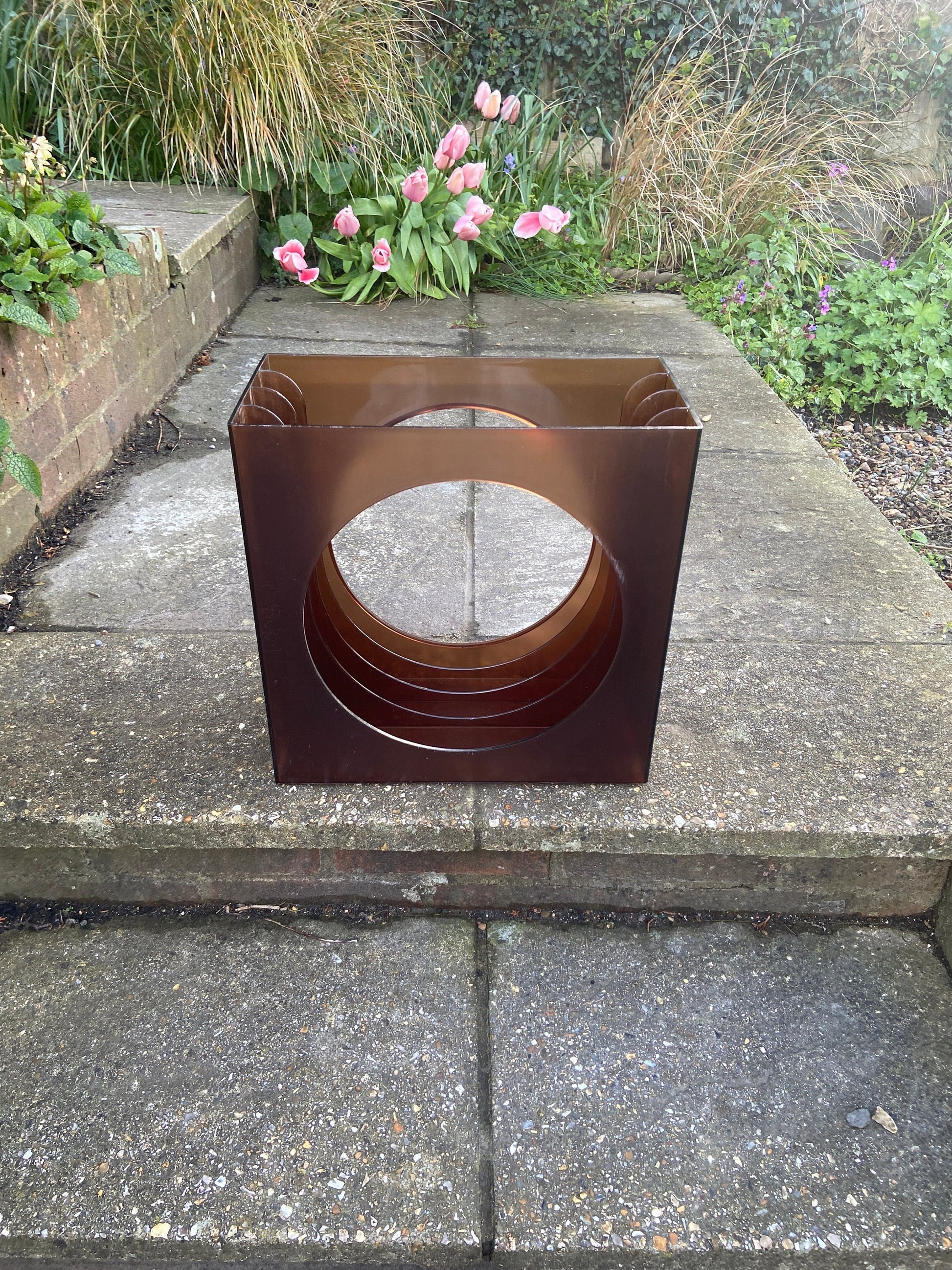 Retro Schweizer amber coloured plastic Vinyl LP 12" Record holder (approx 32 LPs)