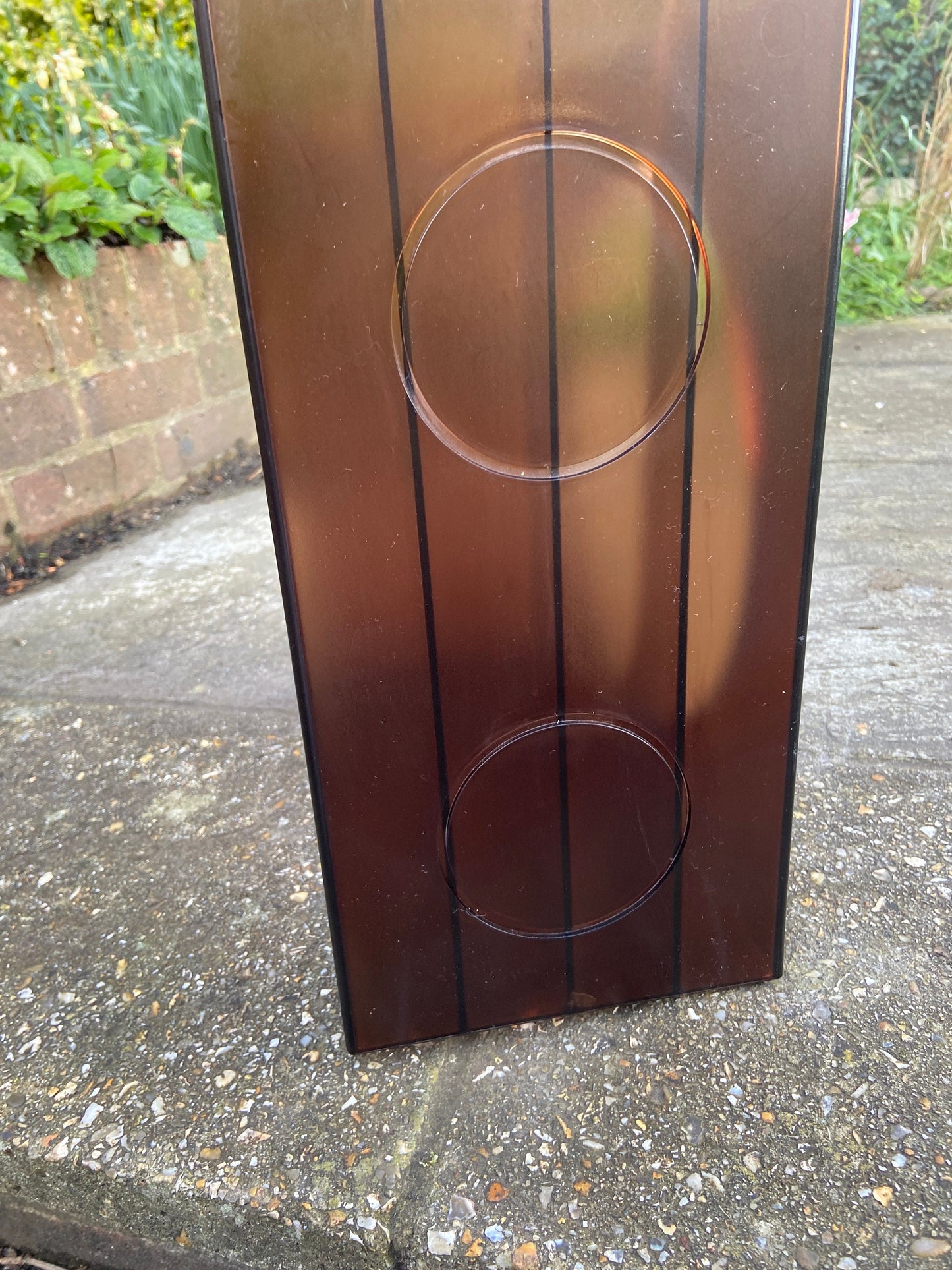 Retro Schweizer amber coloured plastic Vinyl LP 12" Record holder (approx 32 LPs)