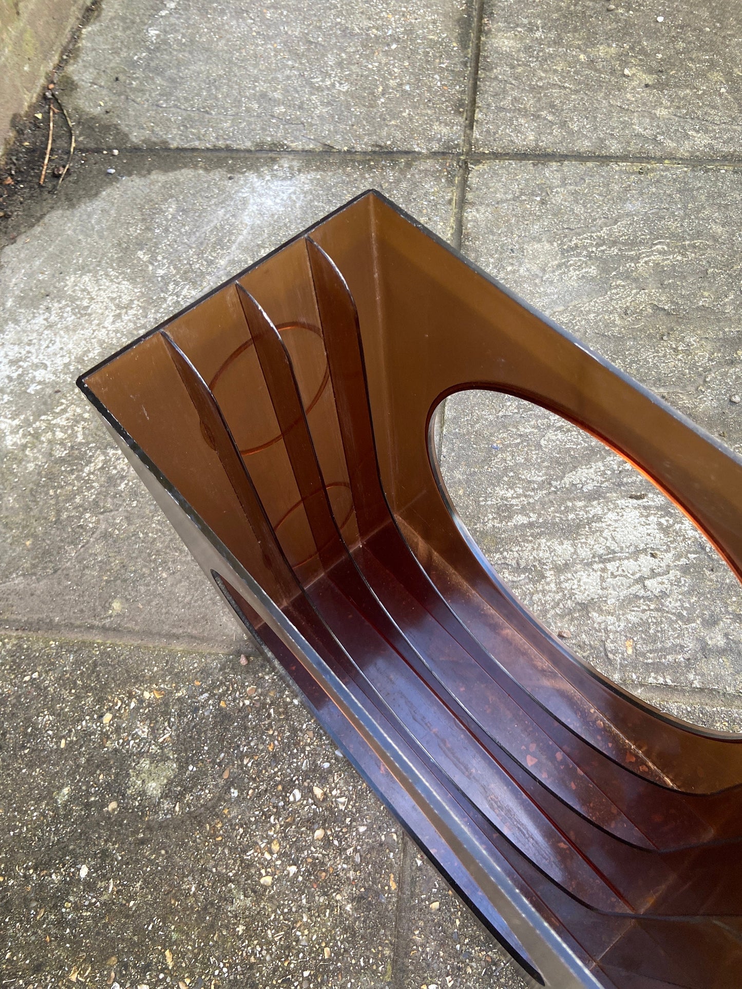Retro Schweizer amber coloured plastic Vinyl LP 12" Record holder (approx 32 LPs)