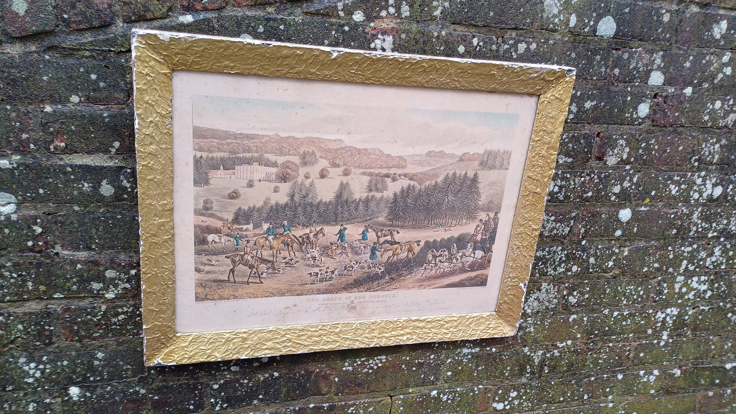 Hunting picture, Death of the Roebuck, Whatcombe House, Engraving by Alken and Reeve