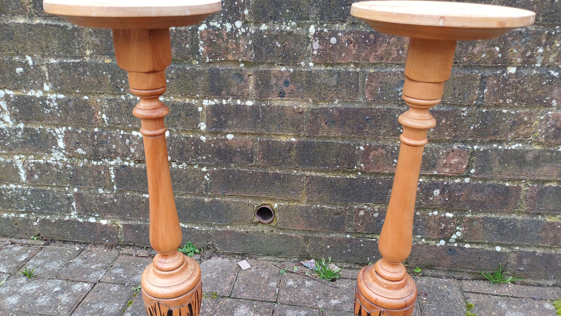 Pair Vintage Wooden Edwardian Upcycled Plant Holders. Upcycled from an Edwardian Sideboard