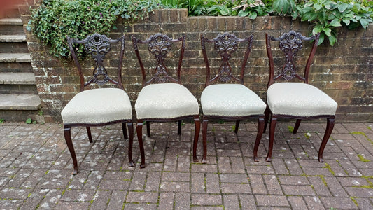 Top Quality Vintage Victorian Set of 4 Mahogany Upholstered Dining Chairs Superb Carved Detail.