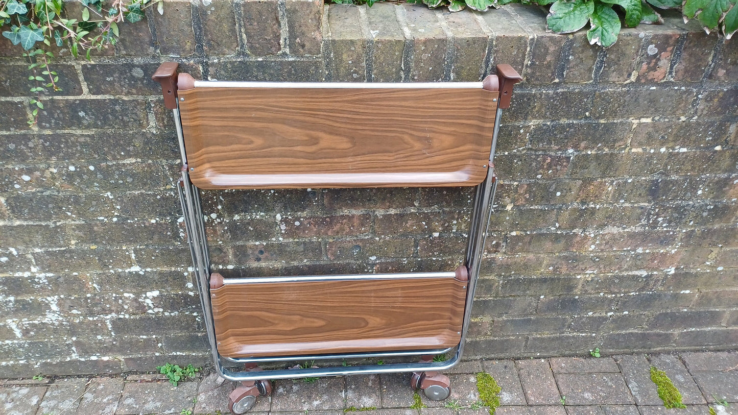 Unusual Folding 80’s Retro Trolley Melamine Surface Chrome with Castors.