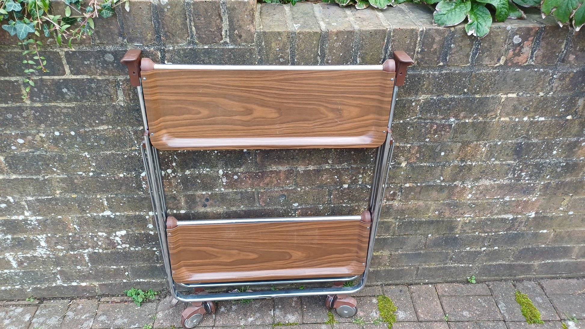 Unusual Folding 80’s Retro Trolley Melamine Surface Chrome with Castors.