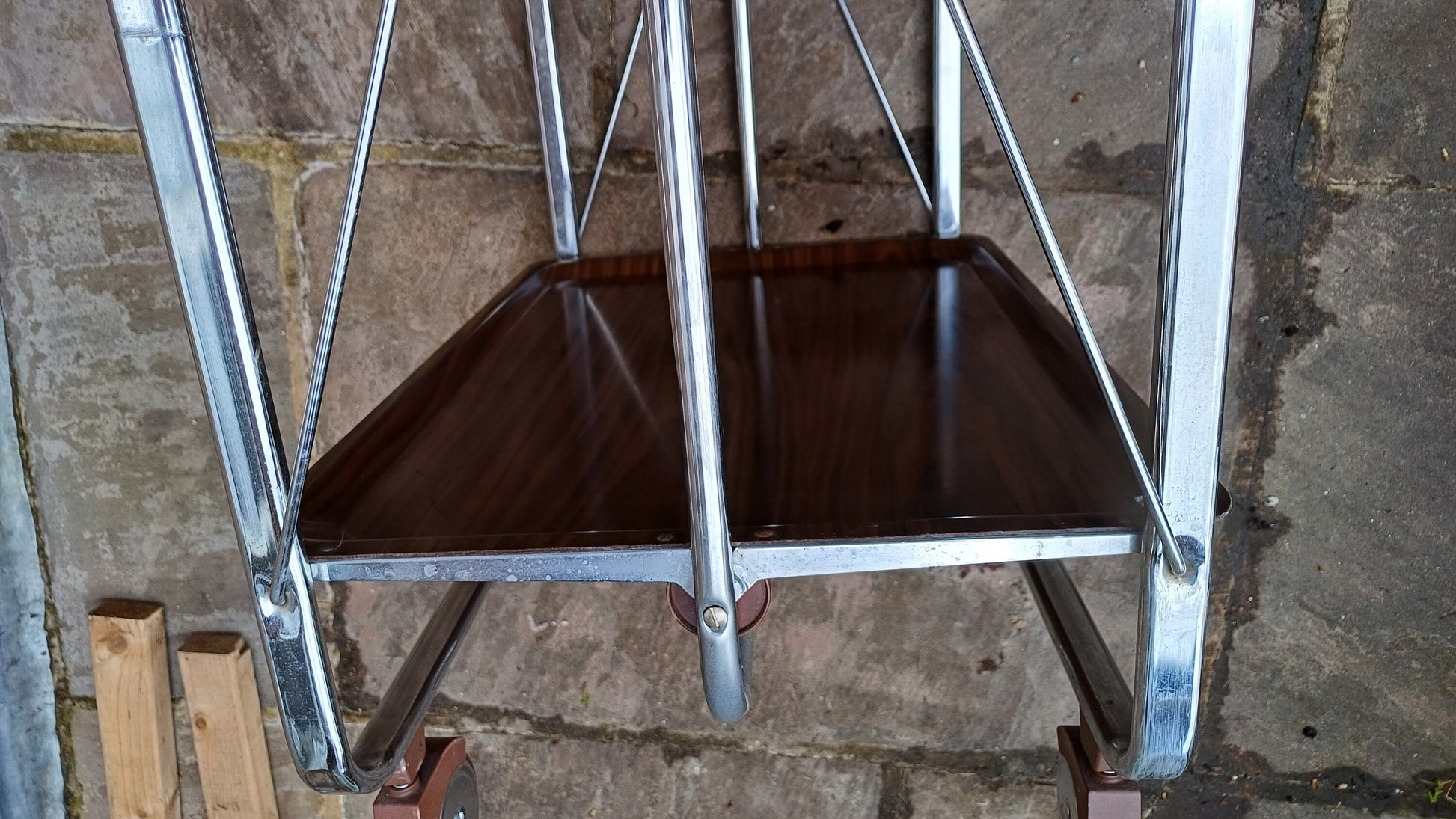 Unusual Folding 80’s Retro Trolley Melamine Surface Chrome with Castors.