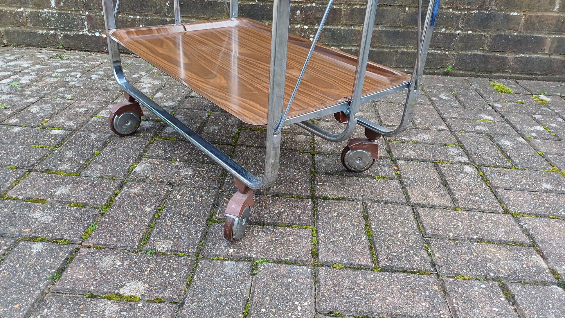 Unusual Folding 80’s Retro Trolley Melamine Surface Chrome with Castors.