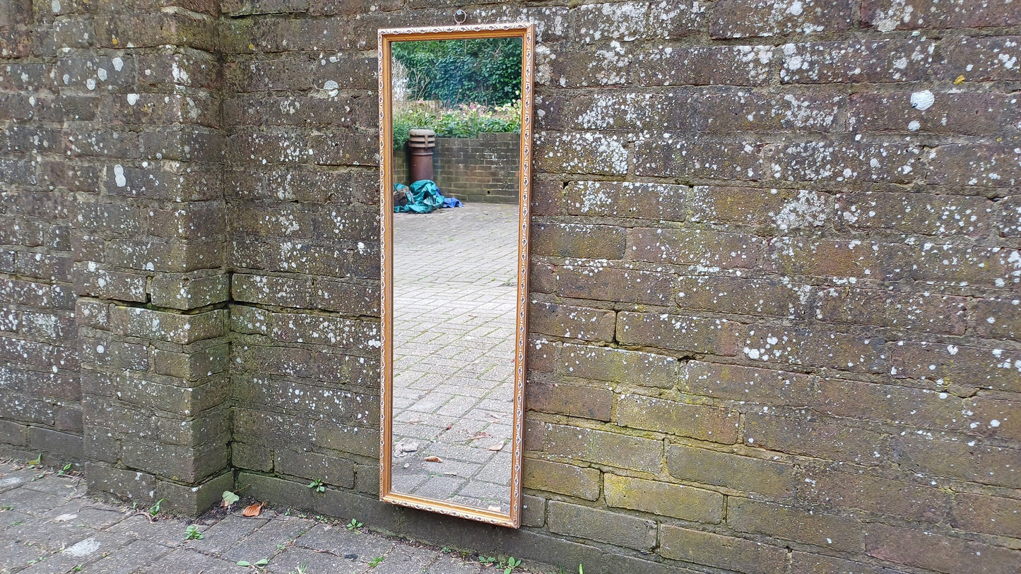 Lovely Bespoke Long Vintage 70s Gold Gilt Wall Mirror. Upcycled White and Gold Finish.