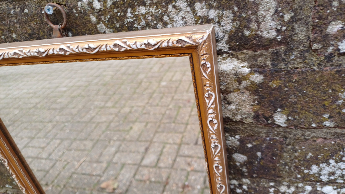 Lovely Bespoke Long Vintage 70s Gold Gilt Wall Mirror. Upcycled White and Gold Finish.