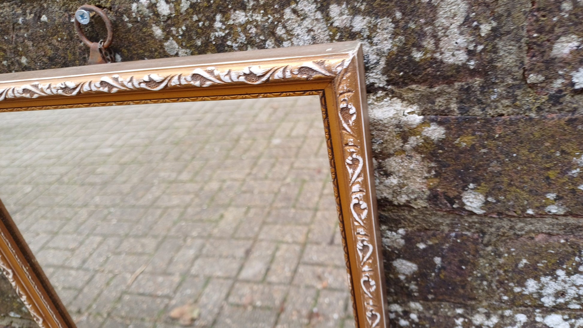 Lovely Bespoke Long Vintage 70s Gold Gilt Wall Mirror. Upcycled White and Gold Finish.