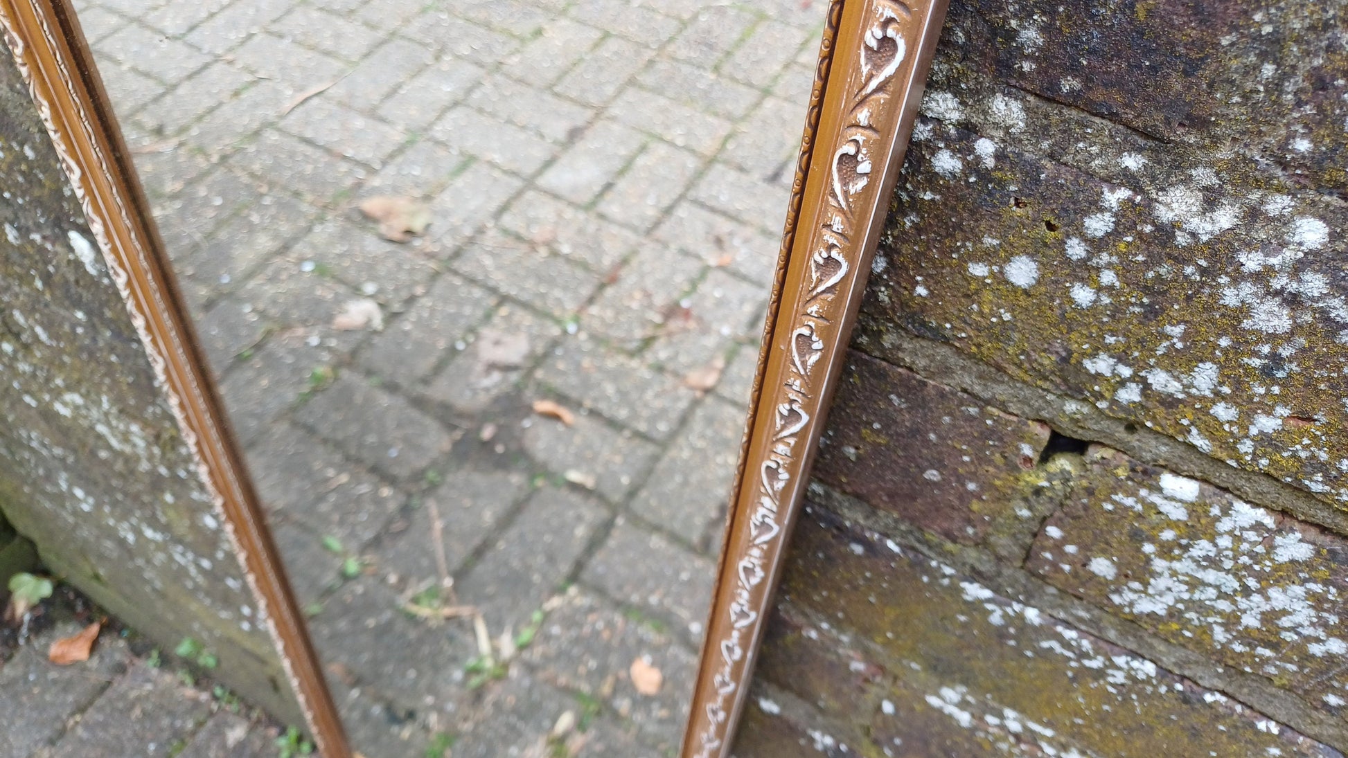 Lovely Bespoke Long Vintage 70s Gold Gilt Wall Mirror. Upcycled White and Gold Finish.