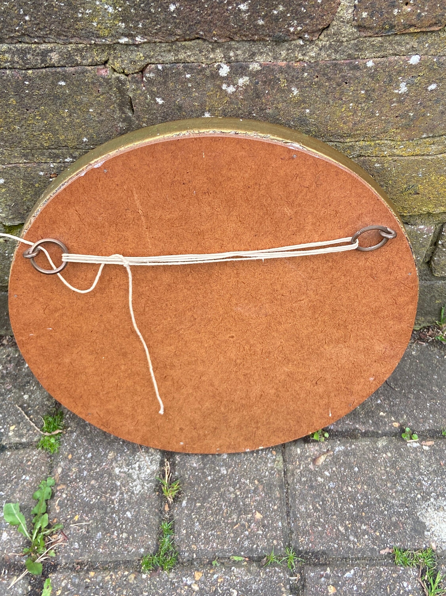 Outstanding vintage round gilt edged mirror - 30cm diameter - bevelled glass and hardboard backing, ready to hang