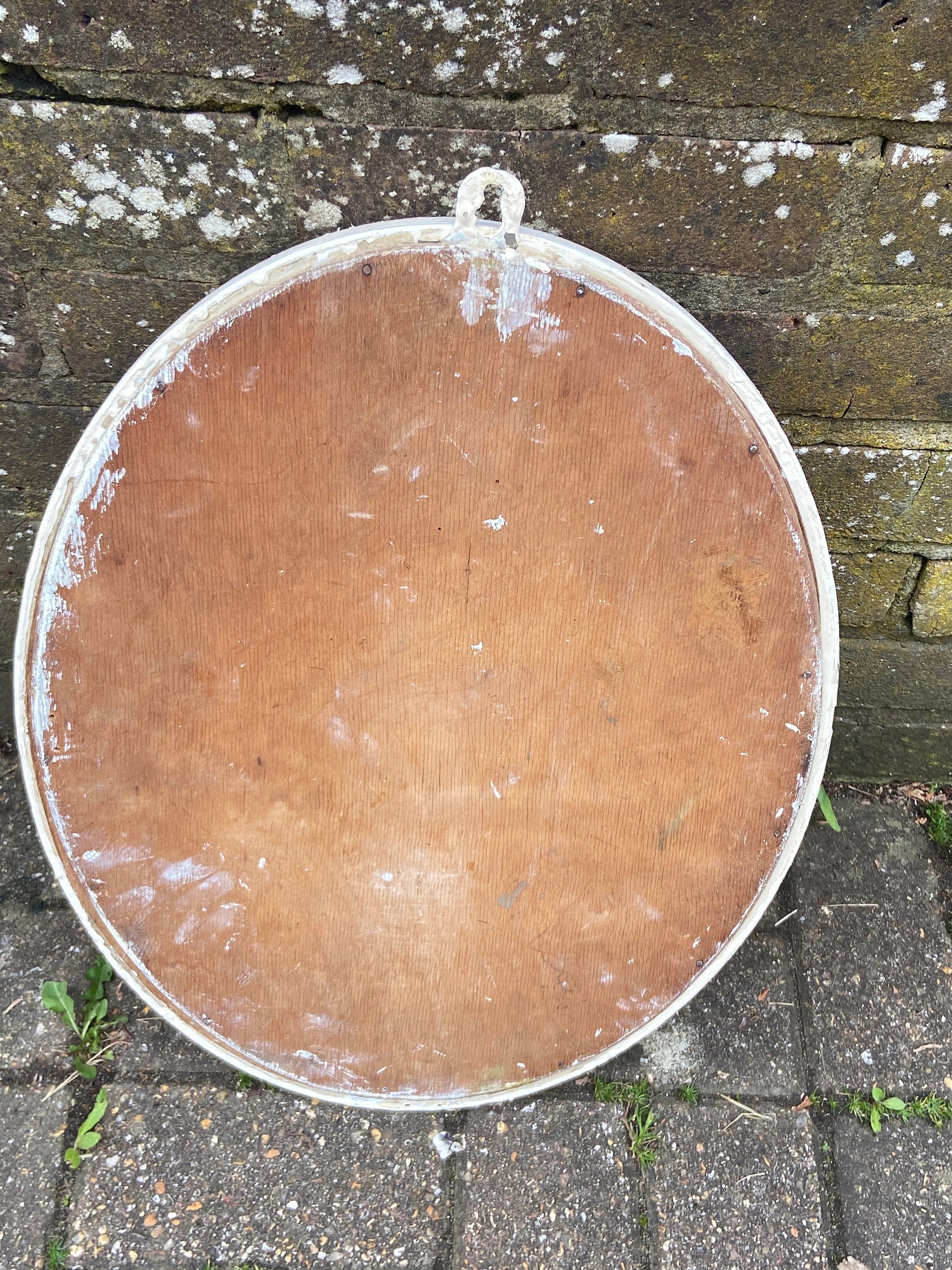 Medium vintage shabby chic oval mirror, bevelled glass, painted frame - heavy vintage, quality mirror, ready to hang