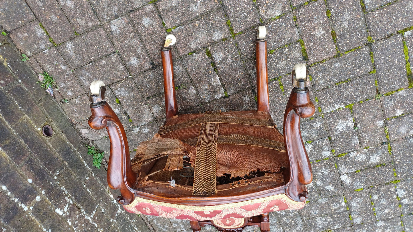 Exquisite Mahogany Upholstered Occasional Chair Superb Carved Features
