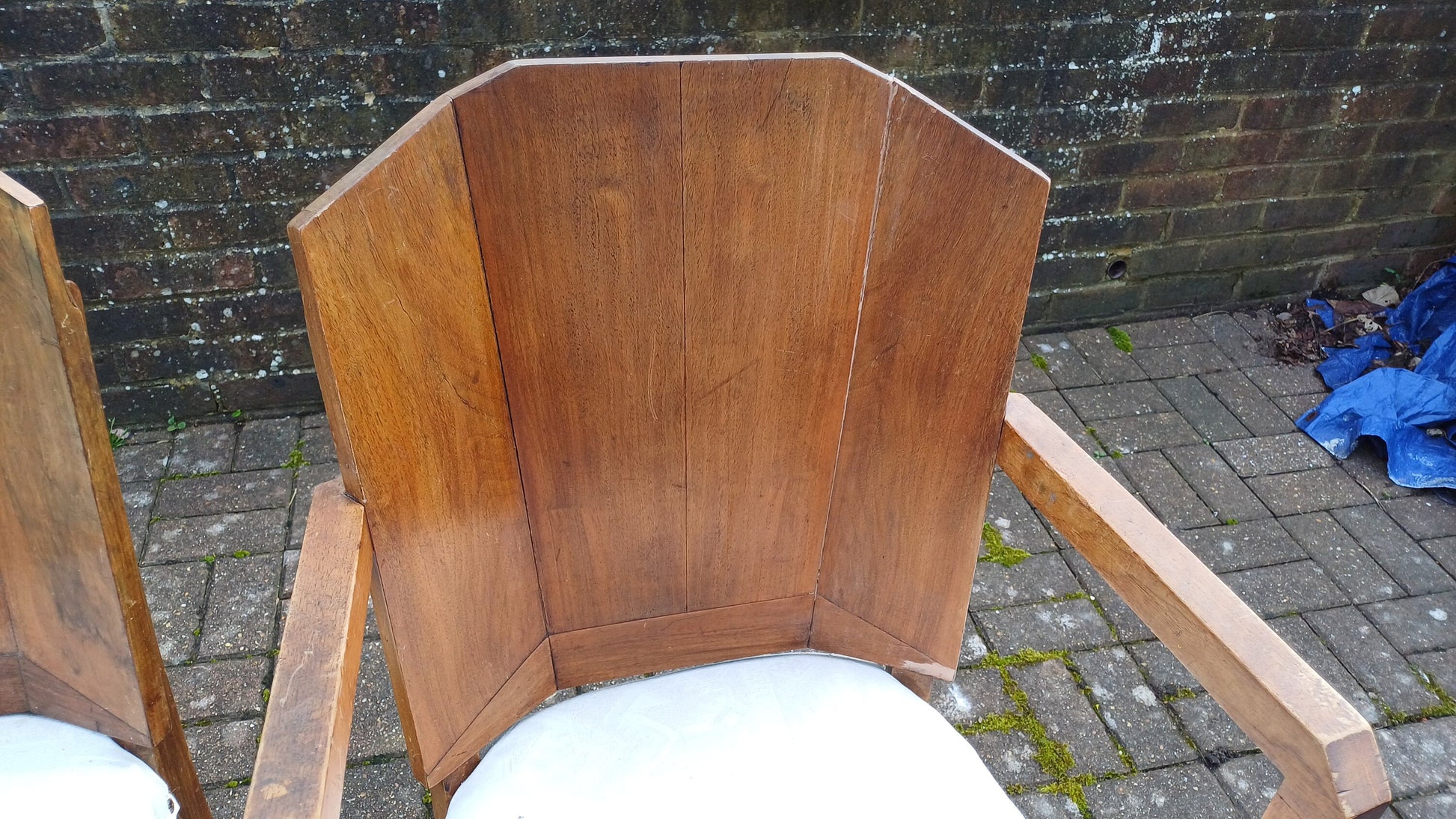 Superb Set of 4 Upholstered Walnut Art Deco Dining Kitchen Chairs
